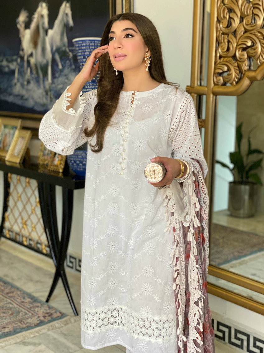 Chicken Kari Suit | WHITE DELUXE | MEETHI EID | RJS PRET