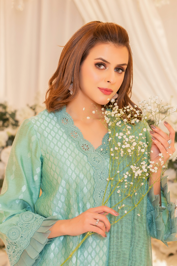 Tiffany Blue Monotone Solids Organza Suit | RJS PRET