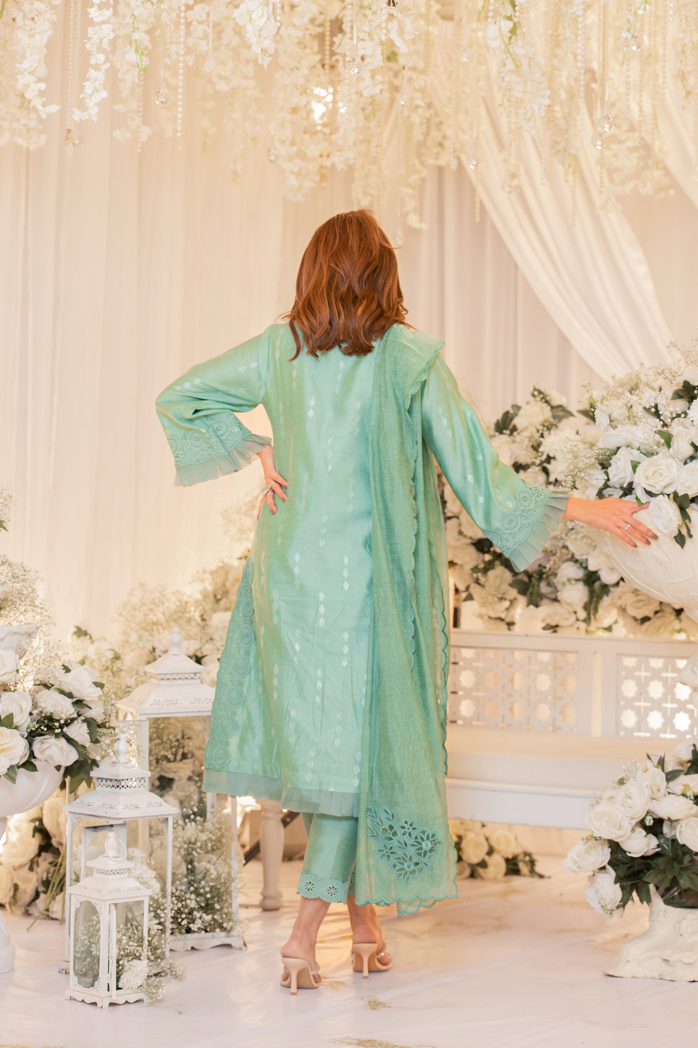 Tiffany Blue Monotone Solids Organza Suit | RJS PRET